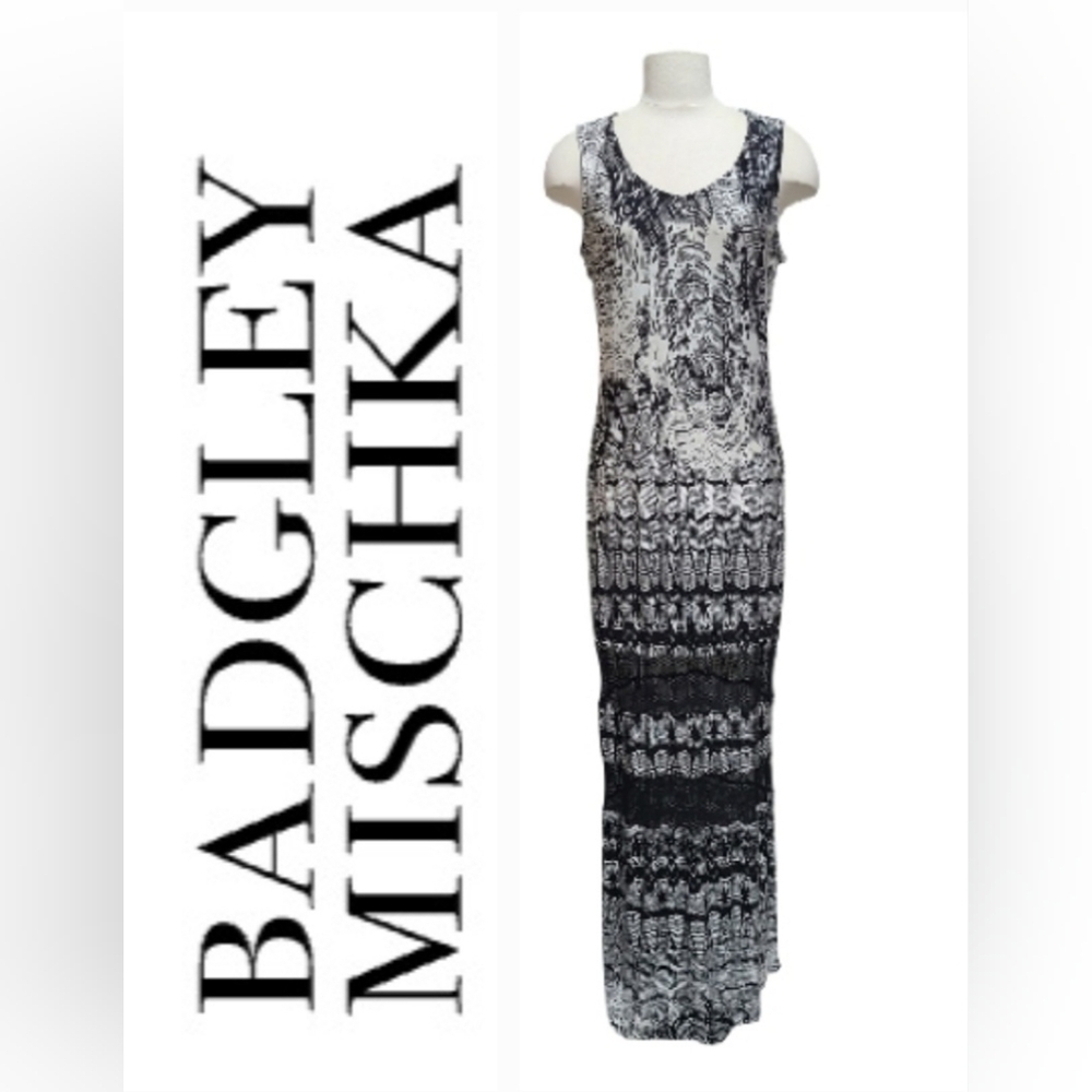 Badgley Mischka Belle Black Tank Dress Swimsuit Coverup Mesh Detail Sz L